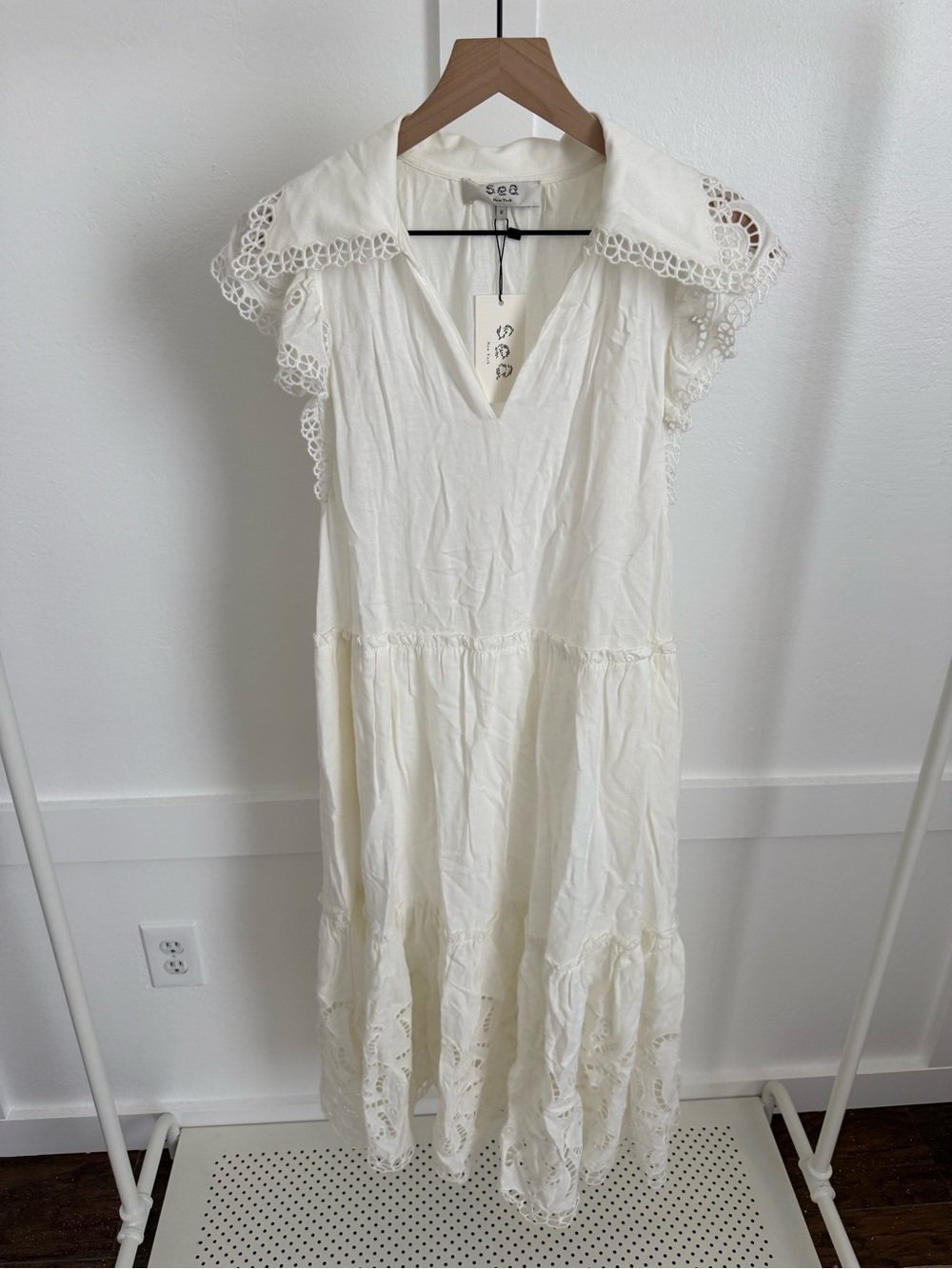 Sea New York White Eyelet Cotton Midi Dress